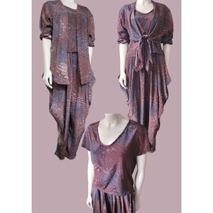 Vintage 80s 3 Piece Punk Bowie Lagenlook‎ Set Balloon Pants Jacket Silky Sz 4